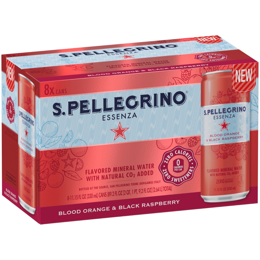 S.Pellegrino Essenza Blood Orange Black Raspberry Flavored Mineral Water With Natural CO2 Added, 8 Pack Of 11.15 Fl Oz Cans