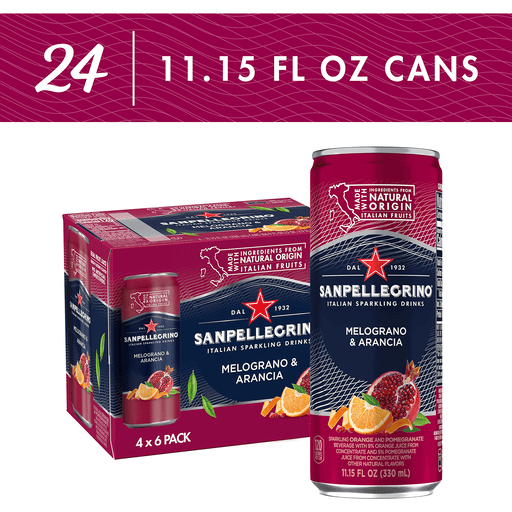 San Pellegrino Pomegranate And Orange Italian Sparkling Drinks, 11.15 Fl Oz. Cans