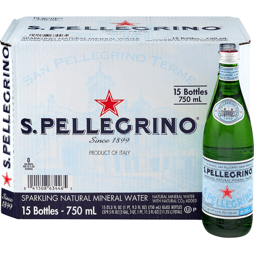 S.Pellegrino Sparkling Natural Mineral Water, 15 Pack Of 25.3 Fl Oz Glass Bottles