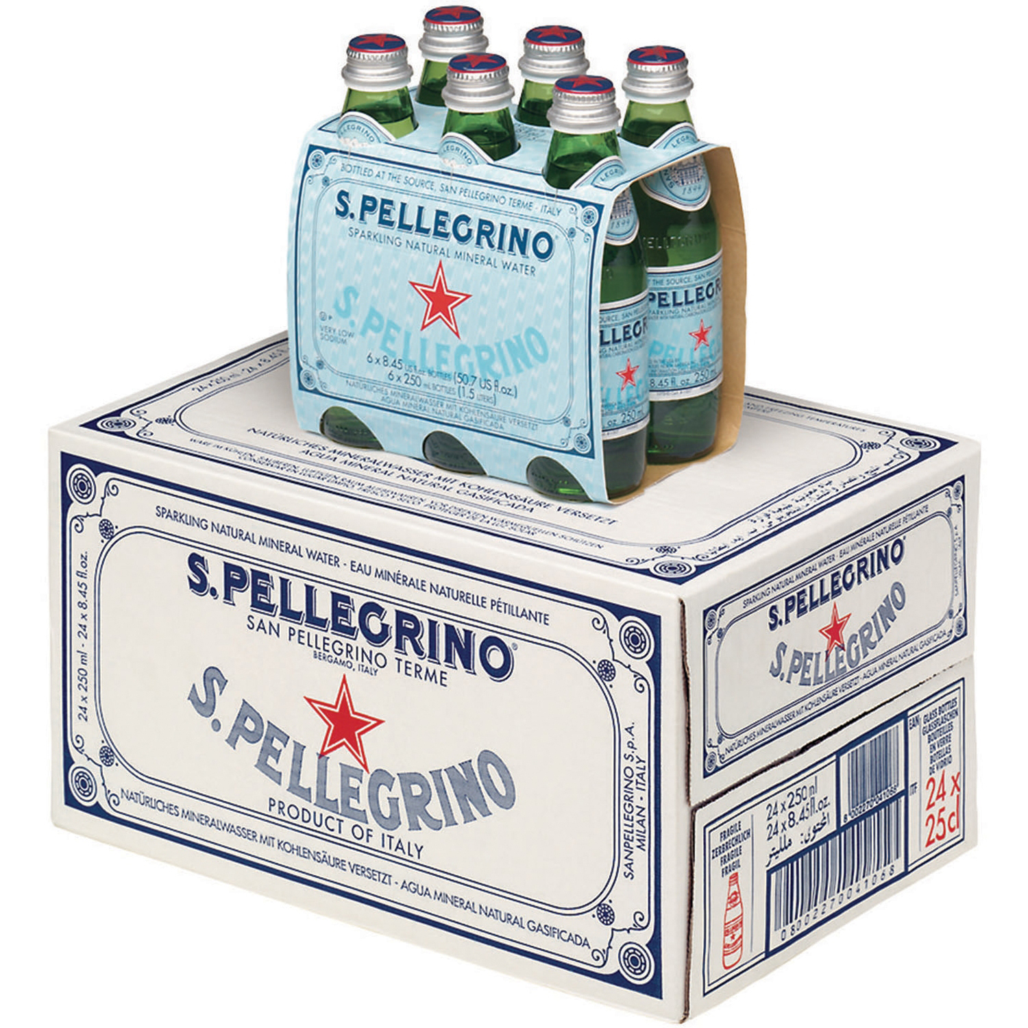 S.Pellegrino Sparkling Natural Mineral Water, 8.45 Fl Oz Glass Bottle