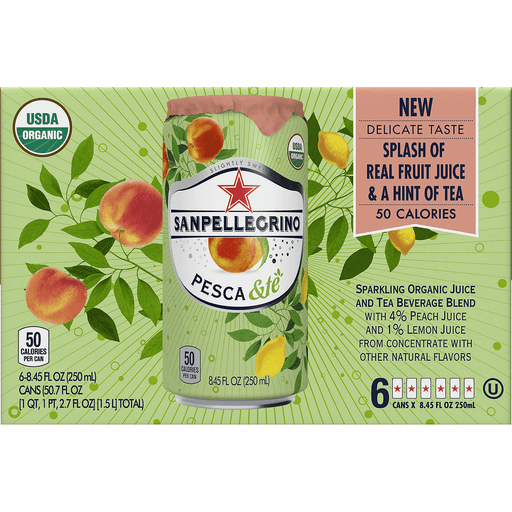 Sanpellegrino Pesca &te Sparkling Organic Juice And Tea Beverage Blend 6-8.45 Fl. Oz. Cans