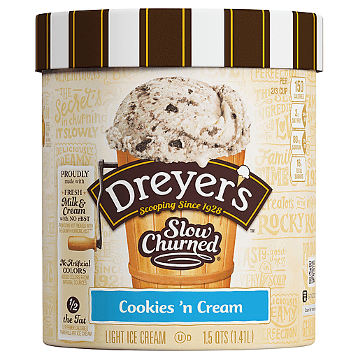 Edy's Dreyer'S Slow Churned Cookies N' Cream Light Ice Cream, 1.5 Qt