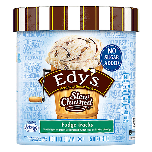 Edy's Slow Churned Light Ice Cream No Sugar Added Fudge Tracks