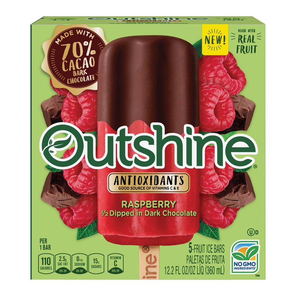 Outshine Raspberry 1/2 Dipped In Dark Chocolate Fruit Ice Bars