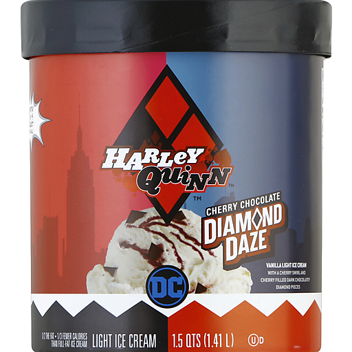 DC WARNER BROTHERS Harley Quinn Cherry Chocolate Diamond Daze Vanilla Light Ice Cream 1.5 Qt. Tub