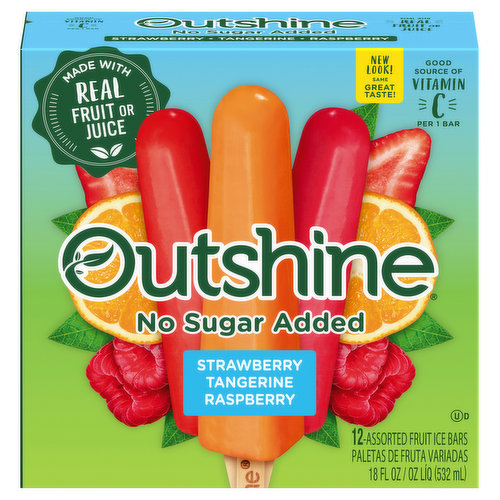 Outshine No Sugar Added 12 Pack Strawberry/Tangerine/Raspberry Fruit Ice Bars