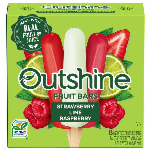 Outshine 12 Pack Assorted Strawberry/Lime/Raspberry Fruit Ice Bars