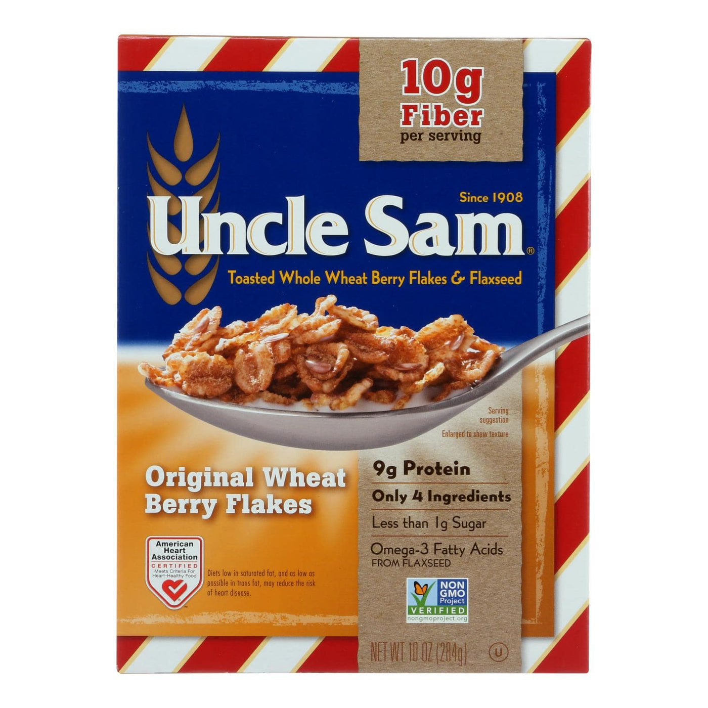 Uncle Sam Toasted Whole Wheat Berry Flakes & Flaxseed Original Cereal Boxes - 10 Oz