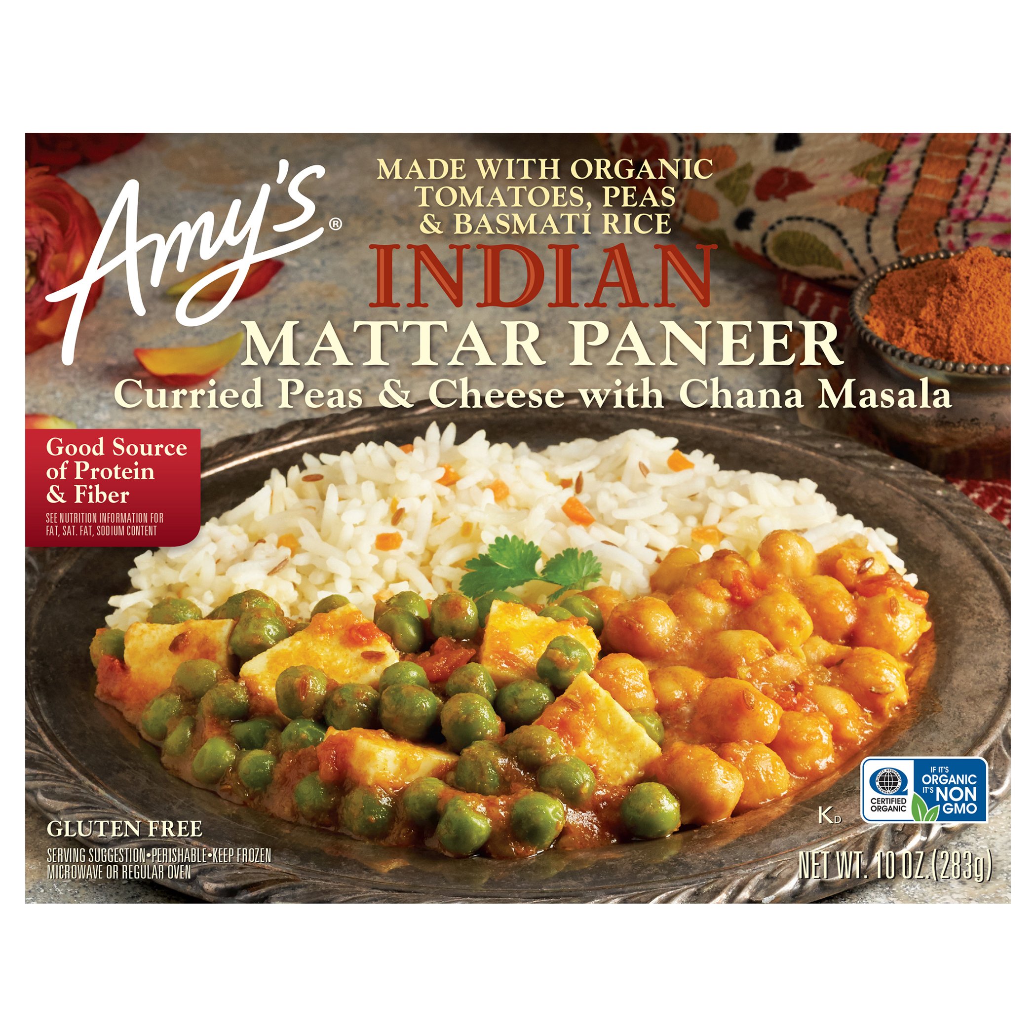 Amy's Frozen Indian Mattar Paneer Non-GMO, Gluten Free - 10 Oz