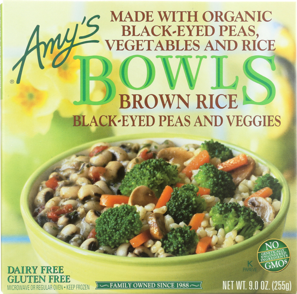 Amy's Bowl Brown Rice + Black Eyed Peas + Veggies Og 9 Oz