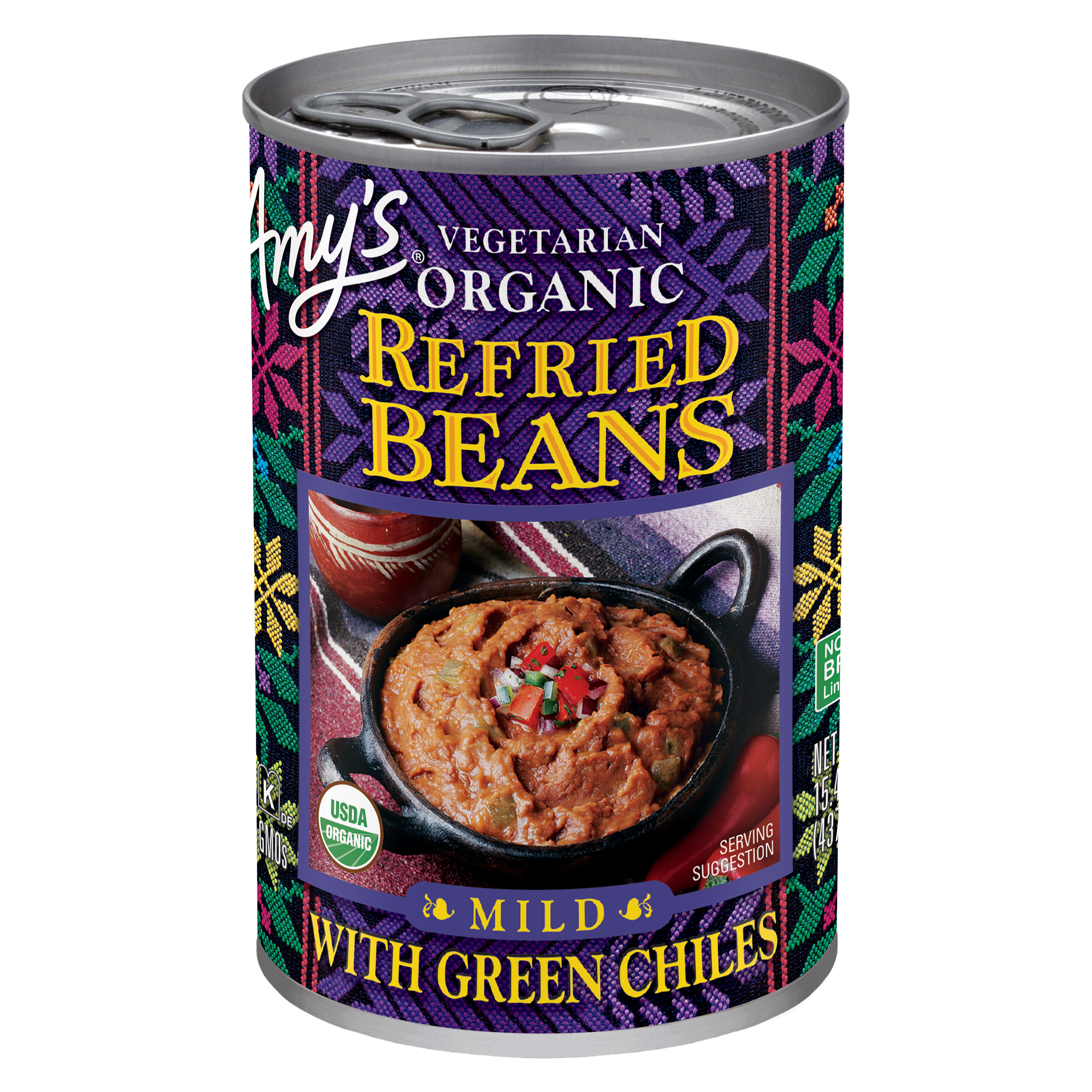 Amy's Vegetarian Organic Mild Green Chiles Refried Beans 15.4 Oz