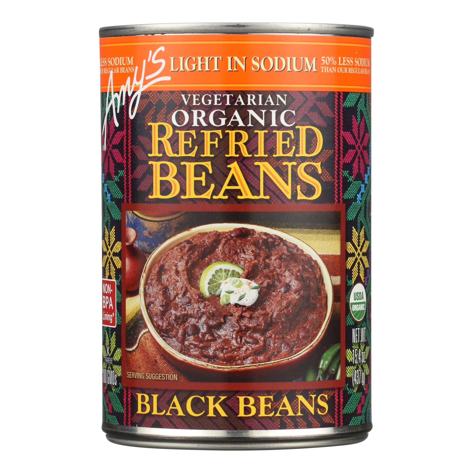 Amy's Vegetarian Organic Light In Sodium Refried Black Beans 15.4 Oz