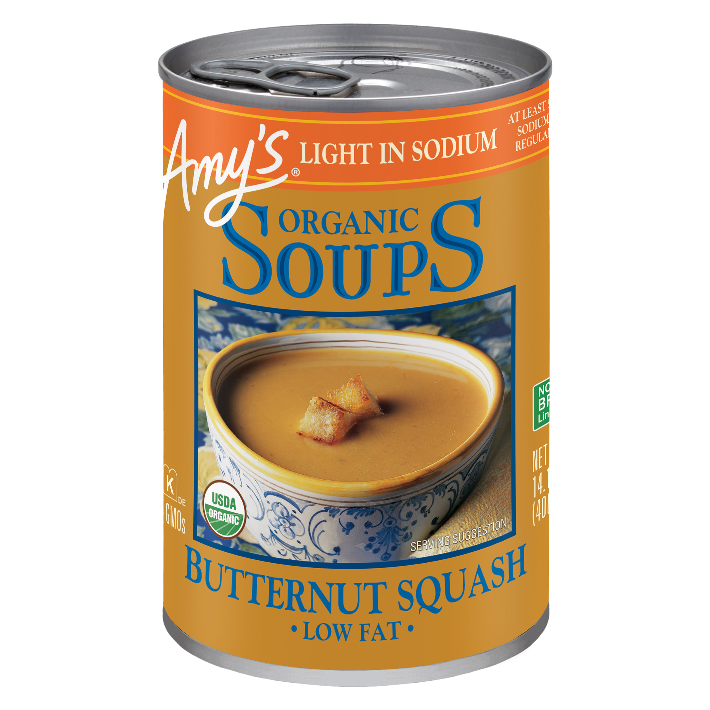 Amy's Soup, Vegan, Organic Butternut Squash, Made With Olive Oil And Garlic, Light In Sodium, Low Fat, 14.1 Oz