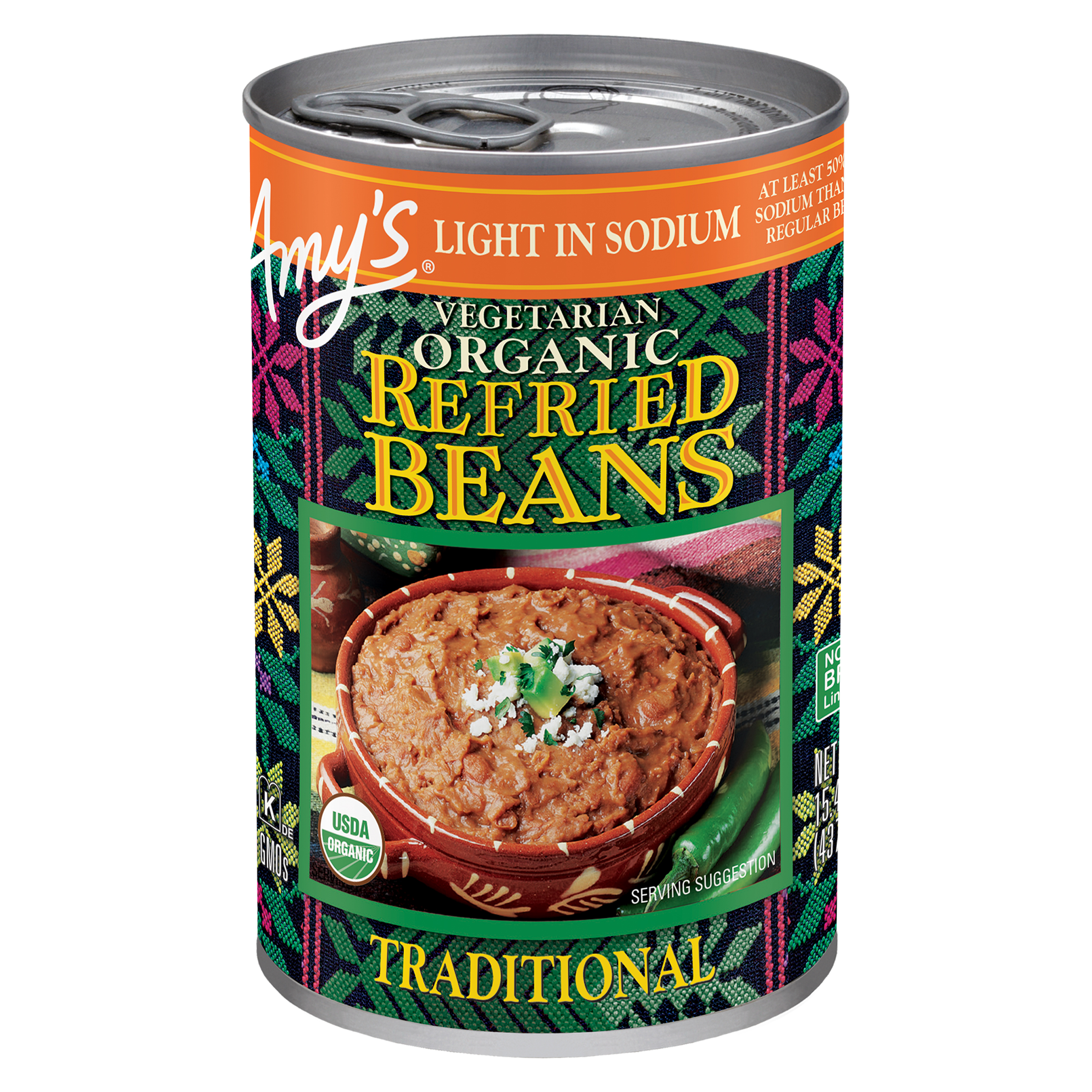 Amy's Organic Refried Beans Traditional Light In Sodium, 15.4 Oz