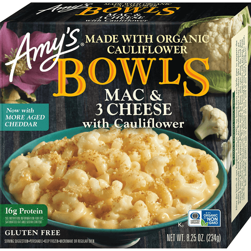 Amy's Gluten Free Frozen Mac & 3 Cheese With Cauliflower Bowl - 8.25oz