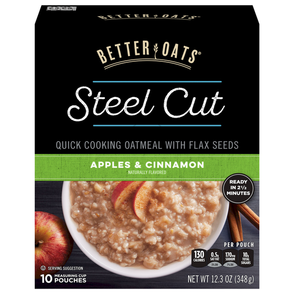 Better Oats Apples & Cinnamon Steel Cut Instant Oatmeal With Flax Seeds