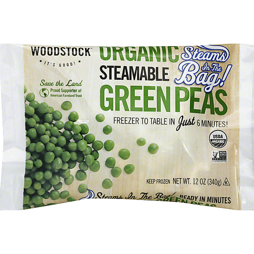 Woodstock Green Peas, Organic, Steamable 12 Oz