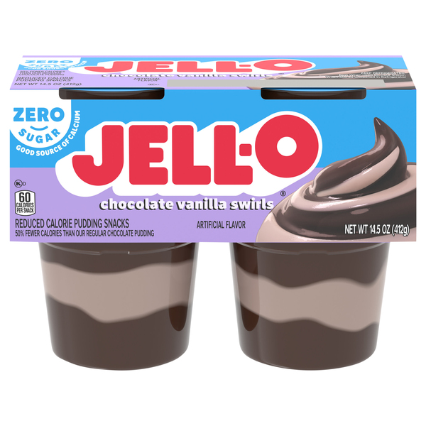 Jell-O Sugar Free Chocolate Vanilla Swirls Reduced Calorie Pudding Snacks 4 Ct Pack