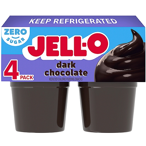 Jell-O Dark Chocolate Sugar Free Pudding Snacks, 4 Ct Cups