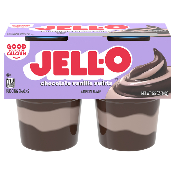 Jell-O Original Chocolate Vanilla Swirls Pudding Snacks, 4 Ct Cups