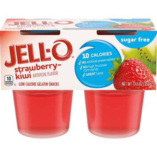 Jell-o Strawberry Kiwi Sugar Free Gelatin Snacks, 4 Ct Cups