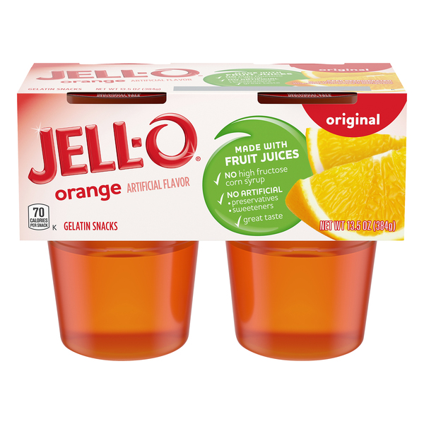 Jell-O Original Orange Gelatin Snacks, 4 Ct Cups