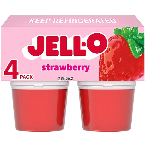 Jell-O Original Strawberry Gelatin Snacks, 4 Ct Cups