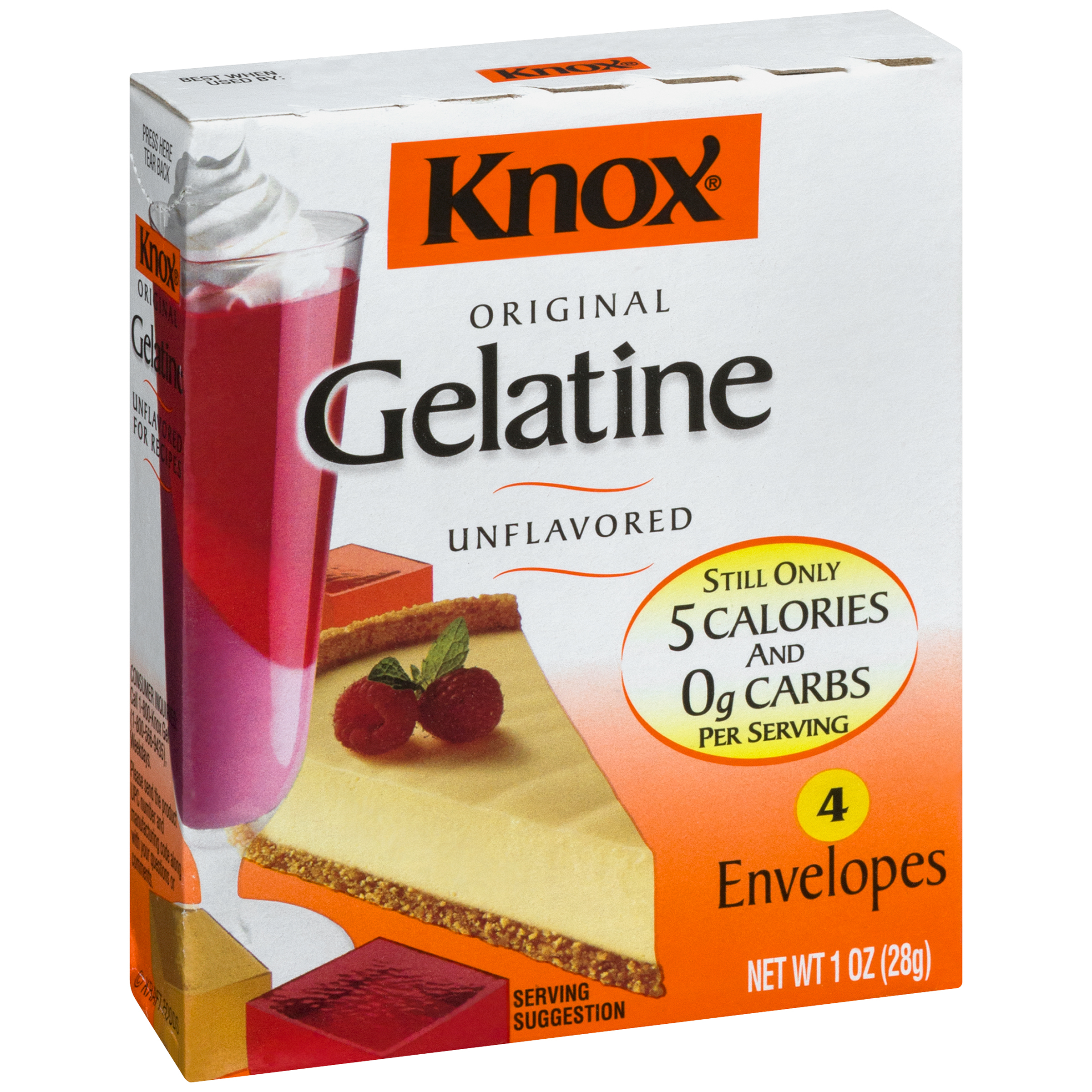 Knox Unflavored Gelatin, 4 Ct Envelopes, 1.0 Oz Box