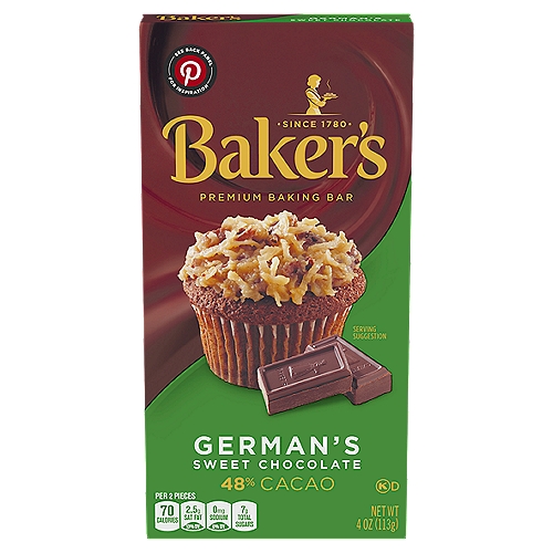 Baker's S German S Sweet Chocolate Premium Baking Bar With 48% Cacao 4 Oz Box