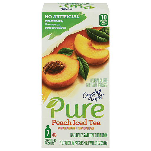 Crystal Light Pure Peach Iced Tea Naturally Flavored Powdered Drink Mix With No Artificial Sweeteners, 7 Ct On The Go Packets