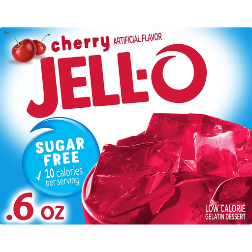 Jell-o Sugar Free Cherry Low Calorie Gelatin Dessert 0.6 Oz Box