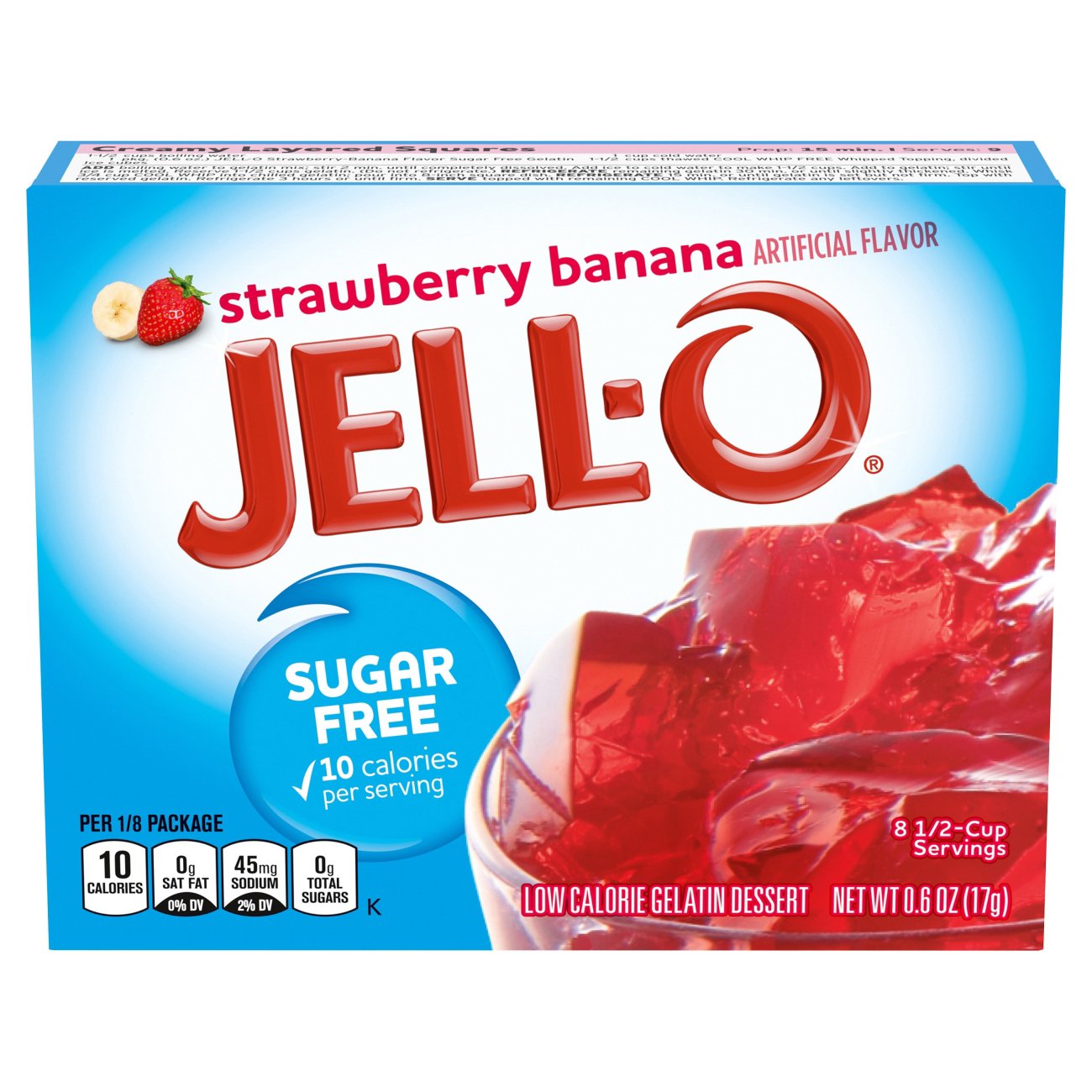 Jell-O Strawberry Banana Sugar Free Gelatin Dessert, 0.6 Oz Box