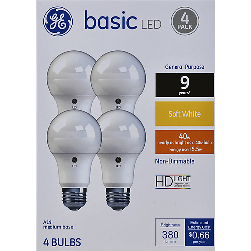 GE 4pk 5.2W 40W Equivalent Basic LED Light Bulbs Soft White