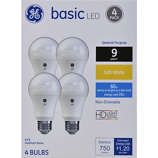 GE 4pk 9.5W 60W Equivalent Basic LED Light Bulbs Soft White