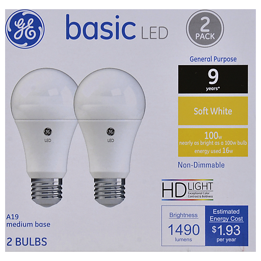 GE 2pk 16W 100W Equivalent Basic LED Light Bulbs Soft White