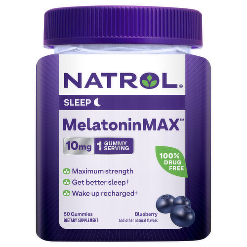 Natrol Sleep, Max Strength, 10 Mg, Gummies, Blueberry