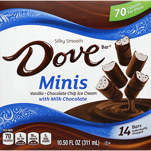 Dove Ice Cream Bars, Vanilla/Chocolate Chip, With Milk Chocolate, Minis