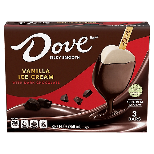Dove Vanilla Ice Cream Bars Coated With Dark Chocolate, 3 Ct Box