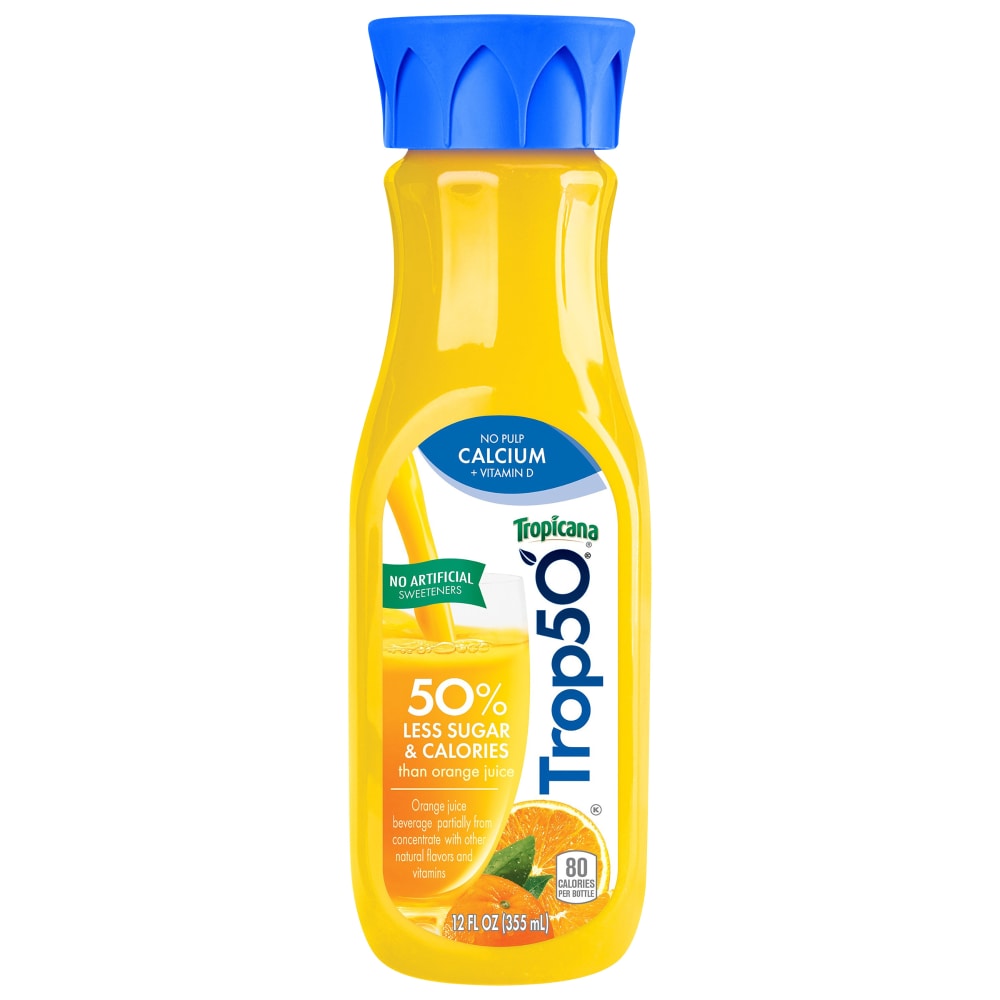 Tropicana Trop50 No Pulp Calcium Vitamin D Orange Juice Beverage 12 Fl Oz Bottle