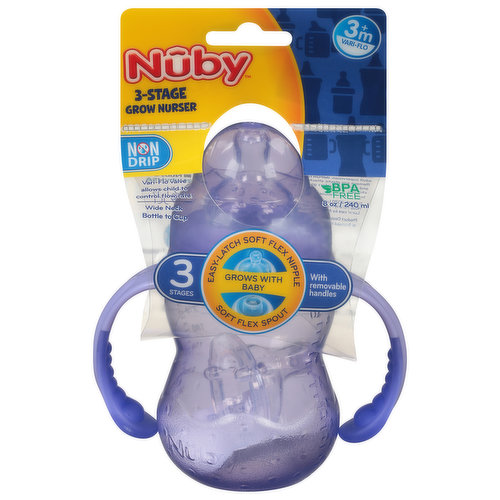 Nuby Grow Nurser, 3 Stage, Non Drip, 8 Ounce, 3+ Months