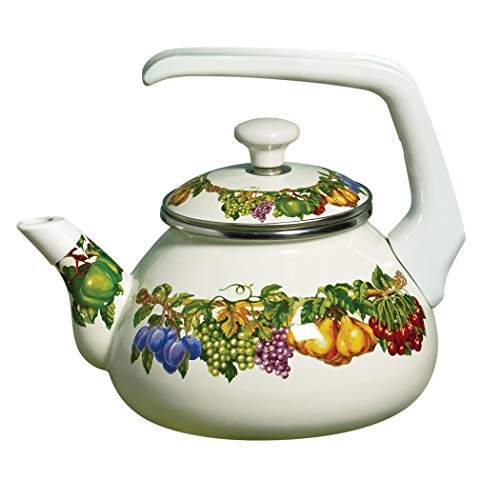 Tabletops Unlimited, Inc Kensington Garden Collection- Porcelain Enamel Non Stick Non-Corrosive, 2 Quart Whistling Tea Kettle