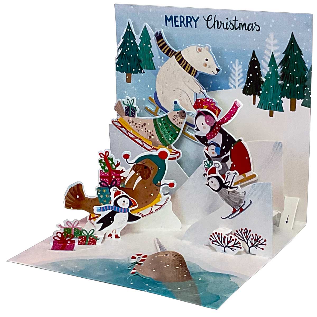 Up With Paper Arctic Sledding Pop-Up Christmas Card