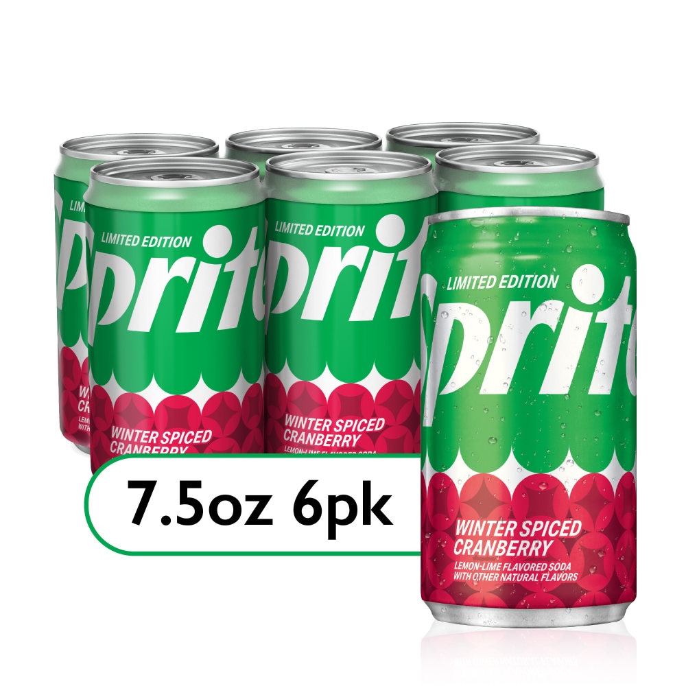 Sprite Winter Spiced Cranberry Lemon Lime Mini Soda Pop Soft Drink 7.5 Fl Oz 6 Pack Cans