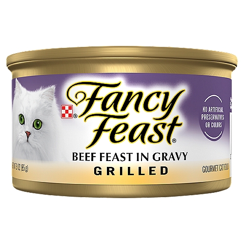 Fancy Feast Cat Food, Gourmet, Beef In Gravy, Grilled 3 Oz