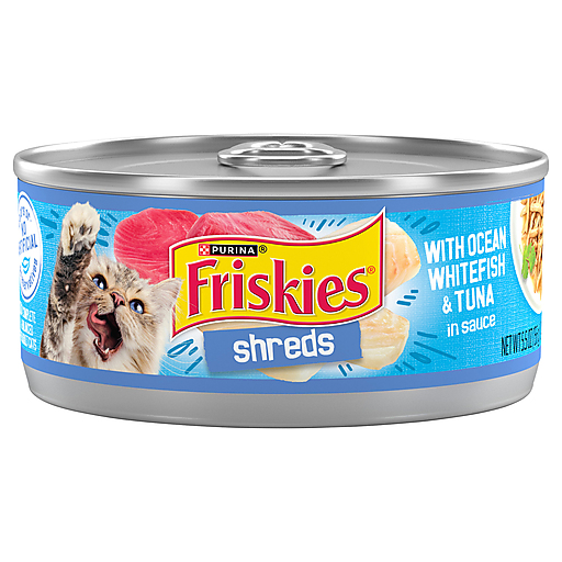 Friskies Purina Wet Cat Food, Shreds With Ocean Whitefish & Tuna In Sauce - 5.5 Oz. Can