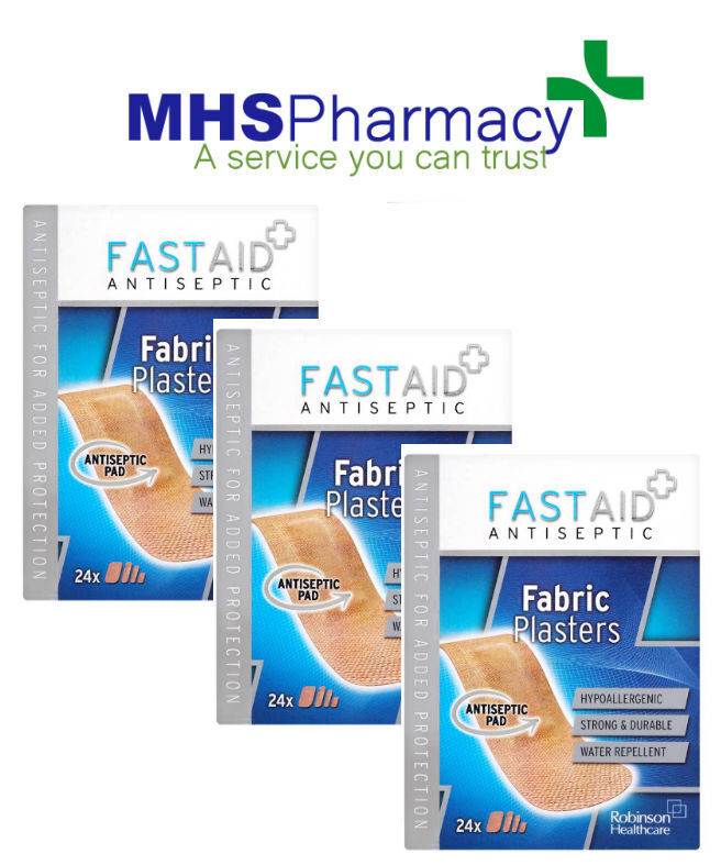 3 Packs Fast Aid Antiseptic Fabric Plasters - 24 Assorted Plasters