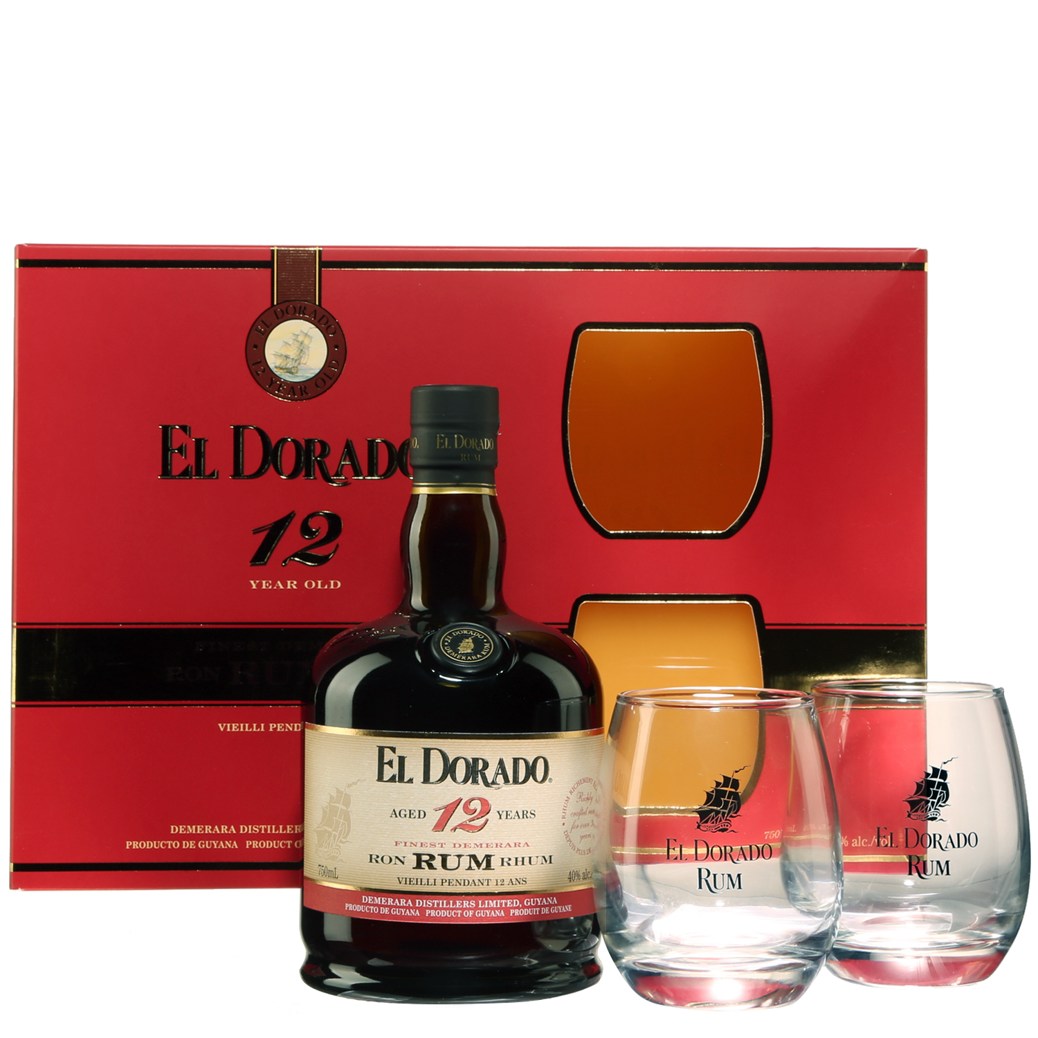 El Dorado Rhum 12 Years Gift Pack 2 glassesBrown rum