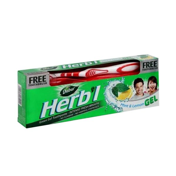Dabur Herbal Mint & Lemon Gel Toothpaste With Free Toothbrush