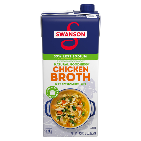 Swanson Natural Goodness 33% Less Sodium Chicken Broth, 32 Oz Carton