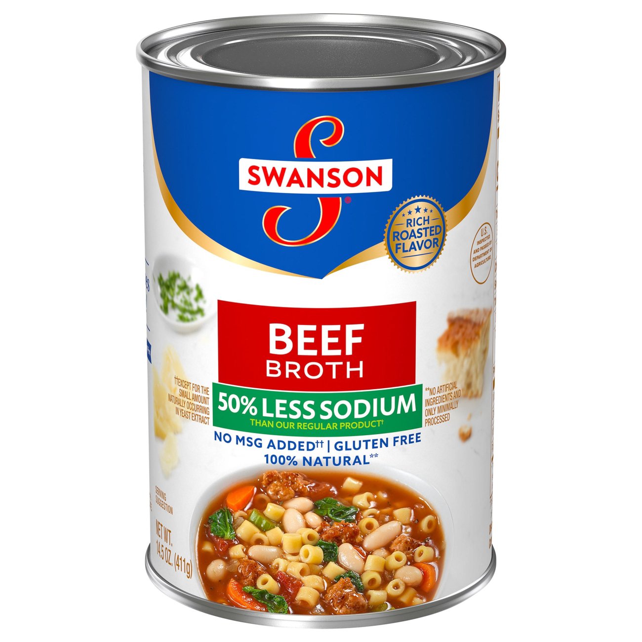 Swanson 100% Natural, 50% Less Sodium Beef Broth, 14.5 Oz Can